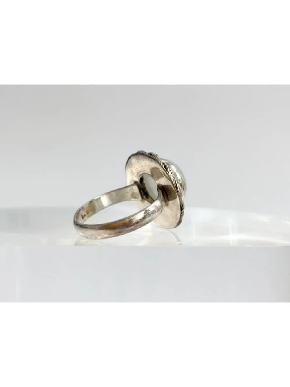 Round Moonstone Southwest Style Braided Sterling Silver 925 Vintage Ring - sz 7
